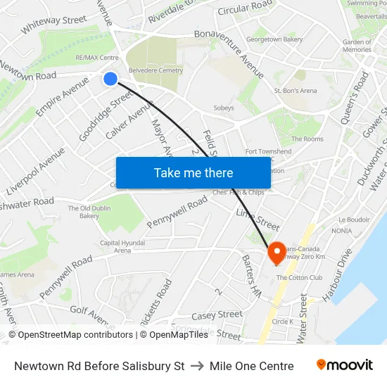 Newtown Rd Before Salisbury St to Mile One Centre map