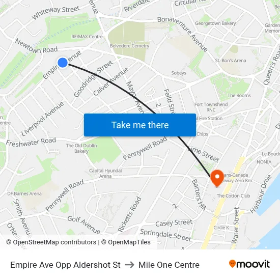 Empire Ave Opp Aldershot St to Mile One Centre map