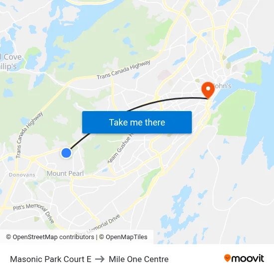 Masonic Park Court E to Mile One Centre map