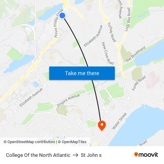 College Of the North Atlantic to St John s map