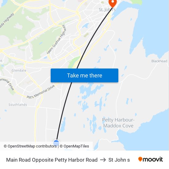 Main Road Opposite Petty Harbor Road to St John s map