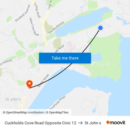 Cuckholds Cove Road Opposite Civic 12 to St John s map