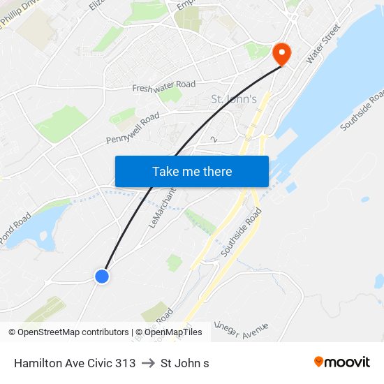 Hamilton Ave Civic 313 to St John s map