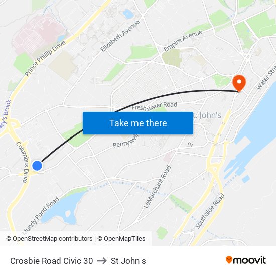 Crosbie Road Civic 30 to St John s map