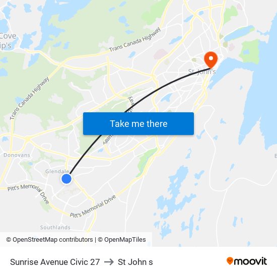 Sunrise Avenue Civic 27 to St John s map