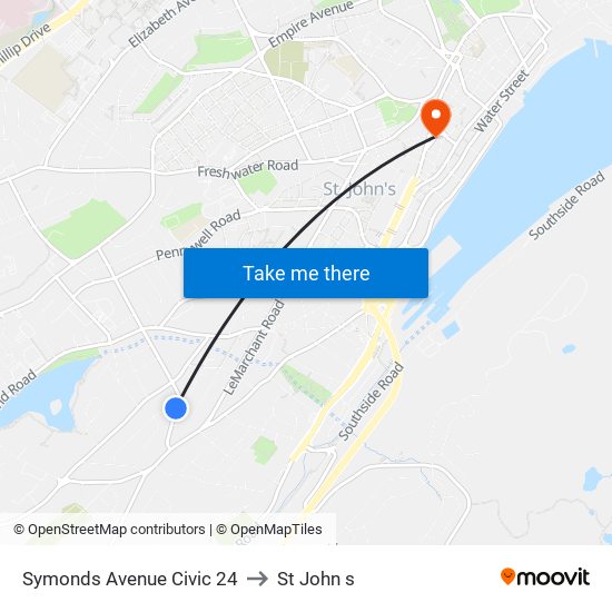 Symonds Avenue Civic 24 to St John s map