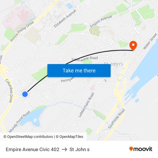 Empire Avenue Civic 402 to St John s map