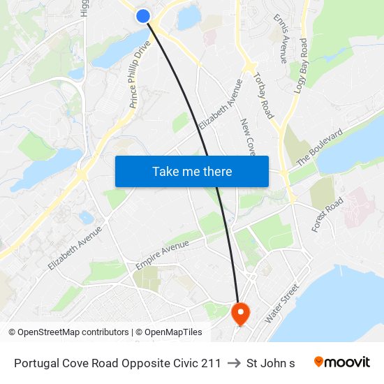 Portugal Cove Road Opposite Civic 211 to St John s map