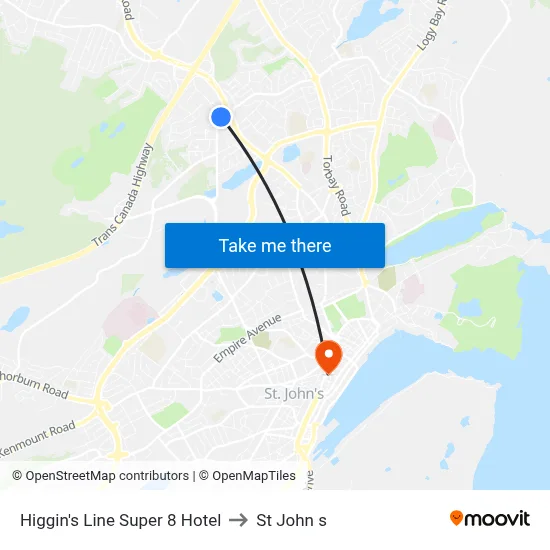 Higgin's Line  Super 8 Hotel to St John s map
