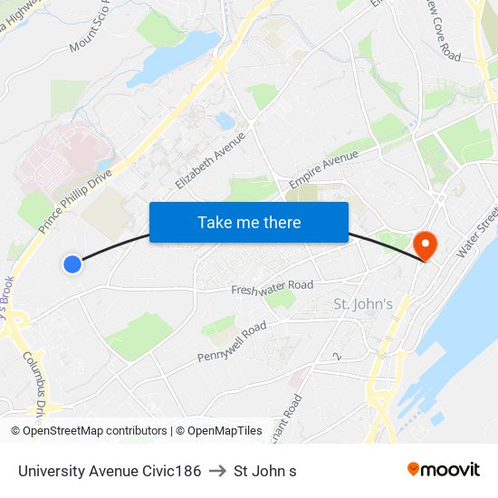 University Avenue Civic186 to St John s map