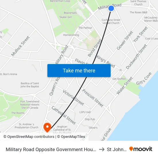 Military Road Opposite Government House to St John s map