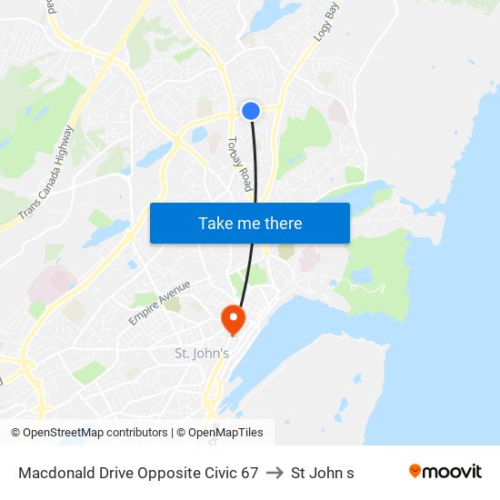 Macdonald Drive Opposite Civic 67 to St John s map