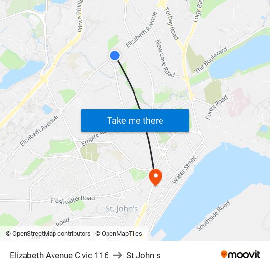 Elizabeth Avenue Civic 116 to St John s map