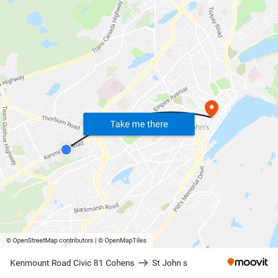 Kenmount Road Civic 81 Cohens to St John s map