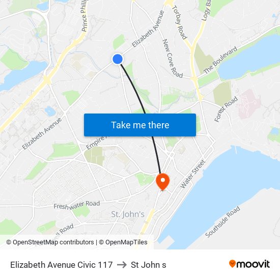 Elizabeth Avenue Civic 117 to St John s map