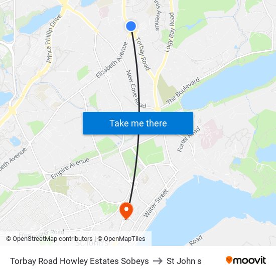 Torbay Road Howley Estates Sobeys to St John s map