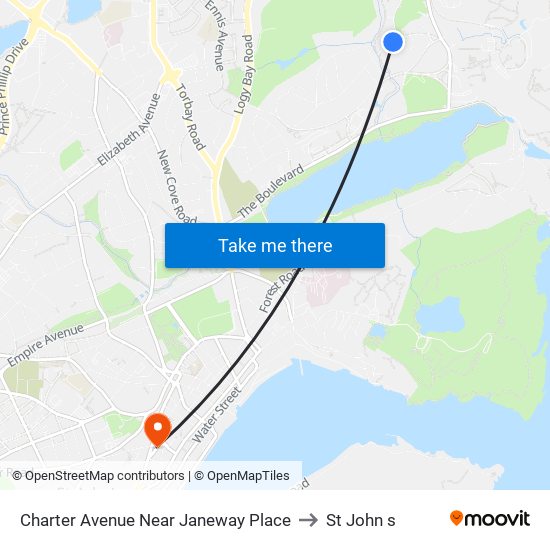 Charter Avenue Near Janeway Place to St John s map