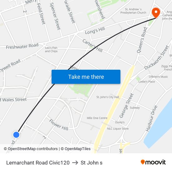 Lemarchant Road Civic120 to St John s map