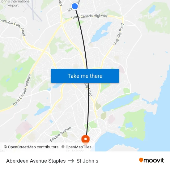 Aberdeen Avenue Staples to St John s map