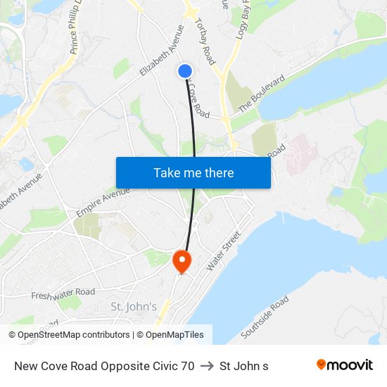 New Cove Road Opposite Civic 70 to St John s map