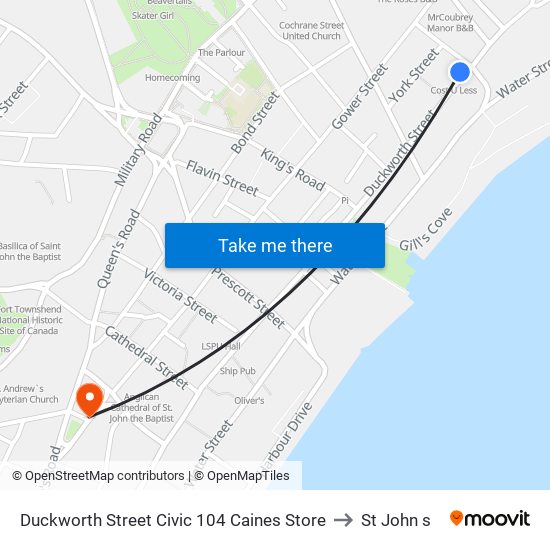 Duckworth Street Civic 104 Caines Store to St John s map