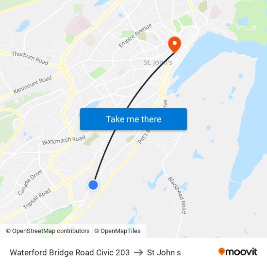 Waterford Bridge Road Civic 203 to St John s map