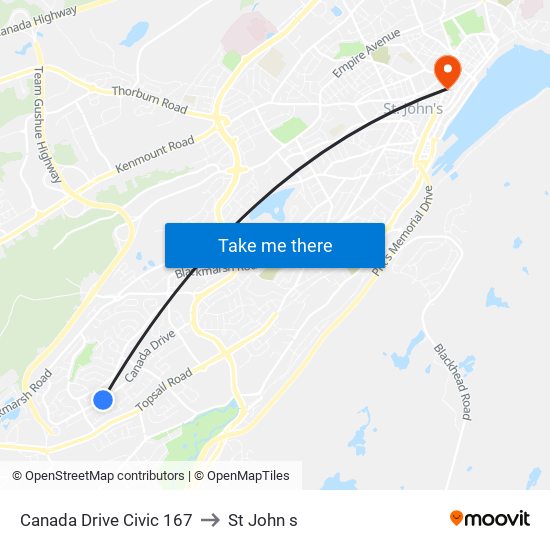 Canada Drive Civic 167 to St John s map