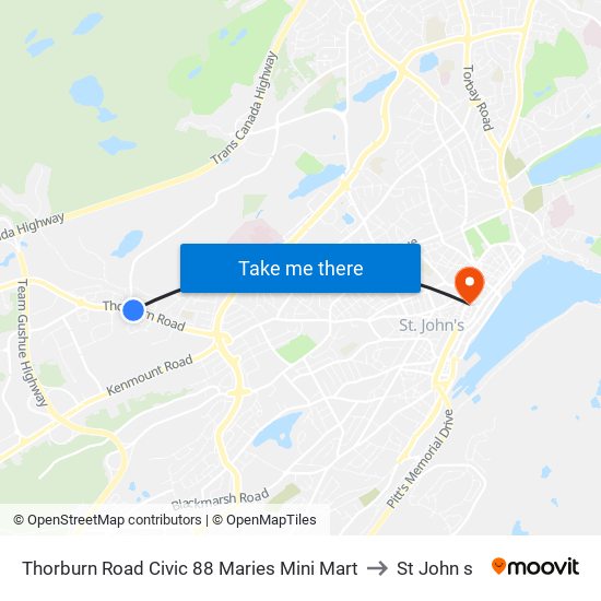 Thorburn Road Civic 88 Maries Mini Mart to St John s map