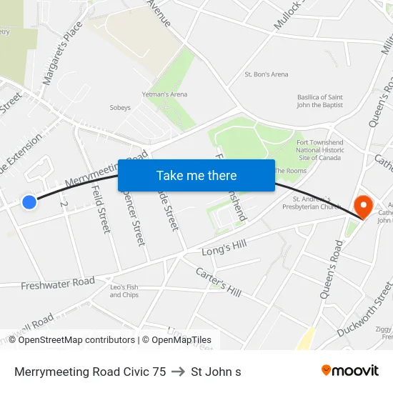 Merrymeeting Road Civic 75 to St John s map