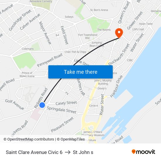 Saint Clare Avenue Civic 6 to St John s map