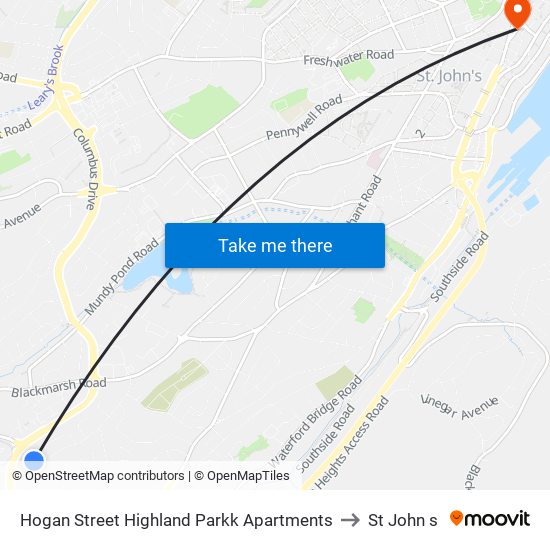 Hogan Street Highland Parkk Apartments to St John s map