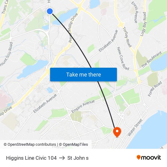 Higgins Line Civic 104 to St John s map