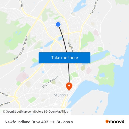 Newfoundland Drive 493 to St John s map