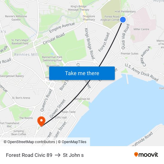 Forest Road Civic 89 to St John s map