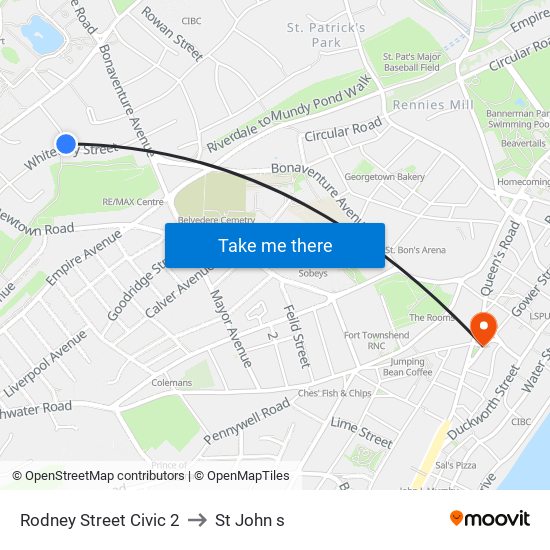 Rodney Street Civic 2 to St John s map