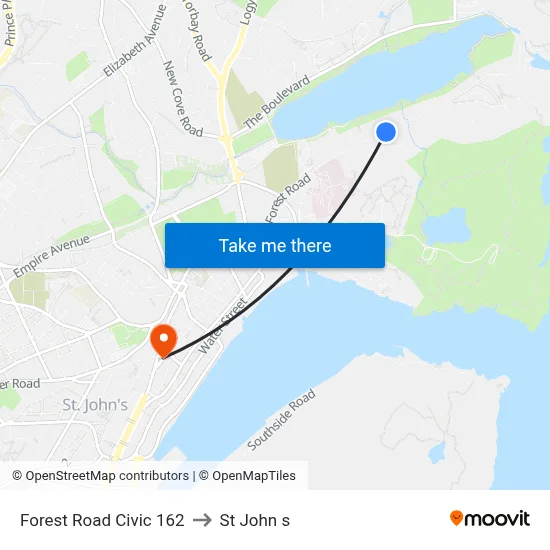 Forest Road Civic 162 to St John s map