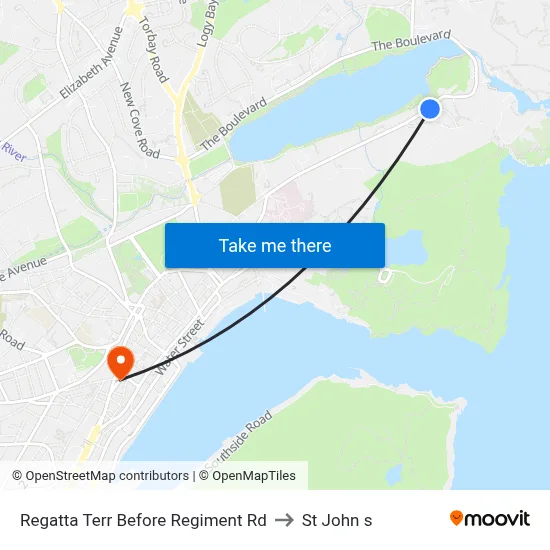 Regatta Terr Before Regiment Rd to St John s map