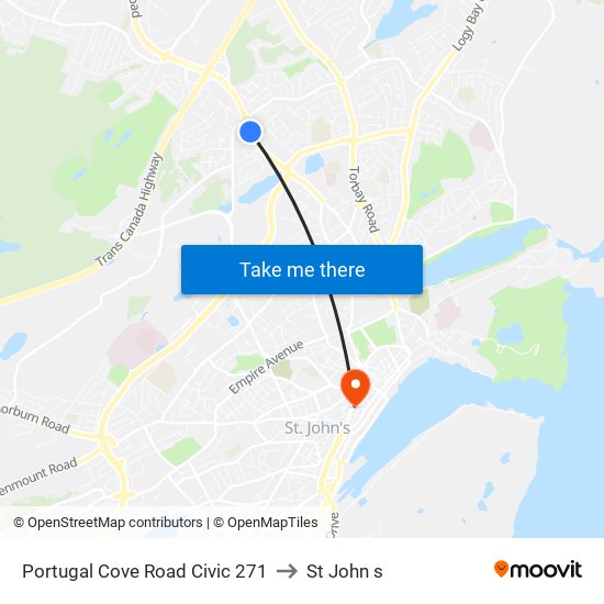 Portugal Cove Road Civic 271 to St John s map