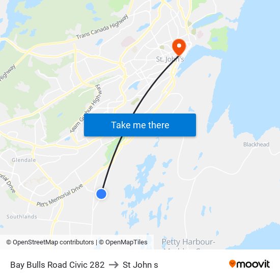 Bay Bulls Road Civic 282 to St John s map