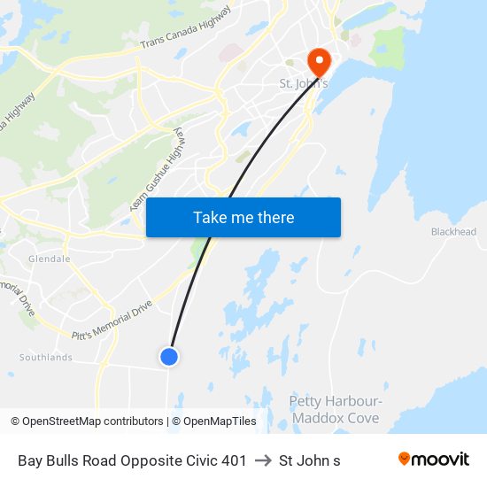 Bay Bulls Road Opposite Civic 401 to St John s map