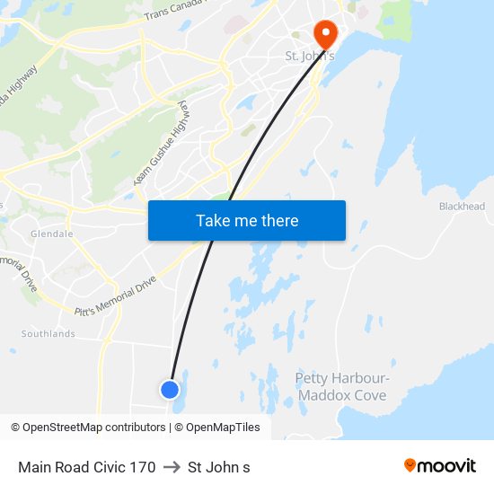 Main Road Civic 170 to St John s map