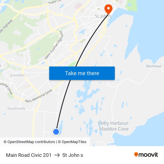 Main Road Civic 201 to St John s map