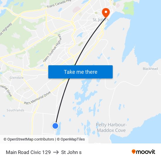 Main Road Civic 129 to St John s map