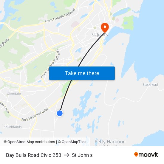 Bay Bulls Road Civic 253 to St John s map