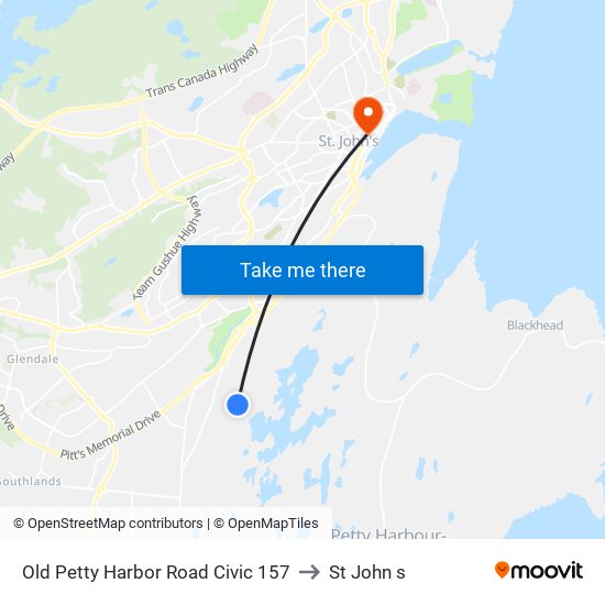 Old Petty Harbor Road Civic 157 to St John s map