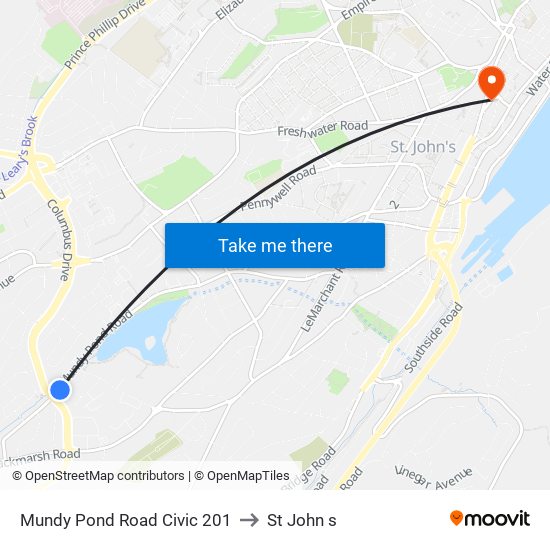 Mundy Pond Road Civic 201 to St John s map