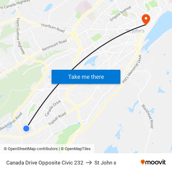 Canada Drive Opposite Civic 232 to St John s map