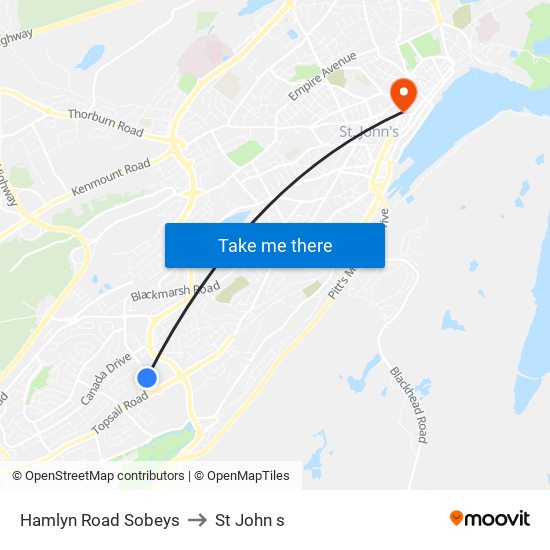 Hamlyn Road Sobeys to St John s map