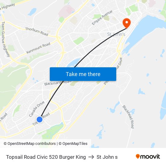 Topsail Road Civic 520 Burger King to St John s map