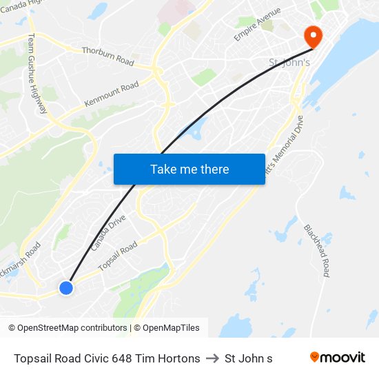 Topsail Road Civic 648 Tim Hortons to St John s map